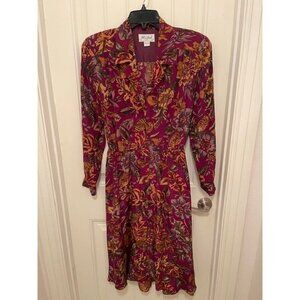 Vintage Misho Floral Silk Dress‎ Long Sleeve Button Cuffs women's Size 8